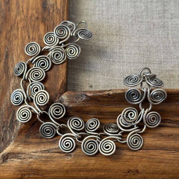 Sterling Silver Handmade Bracelet Interlaced Etruscan Wire Swirl Link Chain 6.5"
